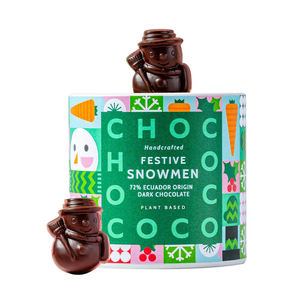 Chococo 72% Ecuador Dark Chocolate Mini Snowmen Tube 100g